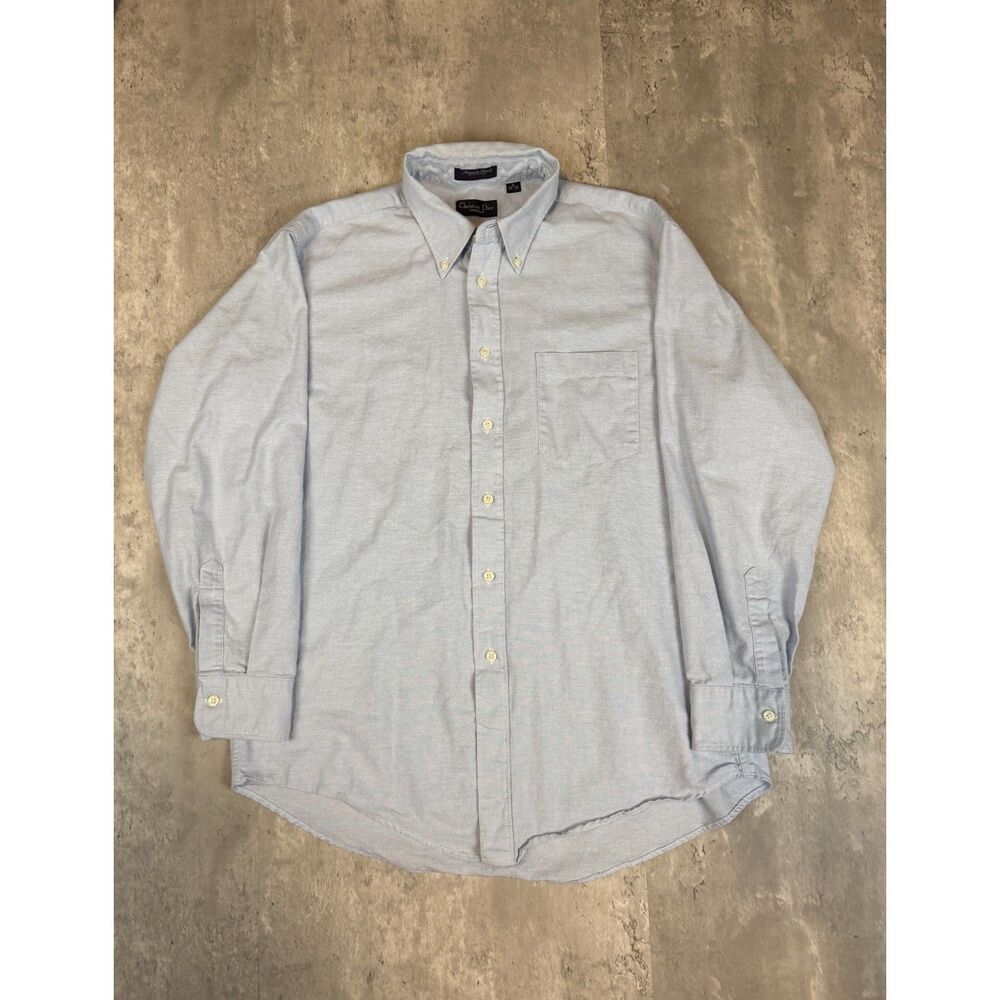 Vintage Christian Dior Monsieur Oxford Shirt Men's 16 32-33 Light Blue USA